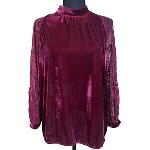 JOHN MARK Womens Top Burgandy Red Velvet Lace Sleeve Whimsical Goth Size Small